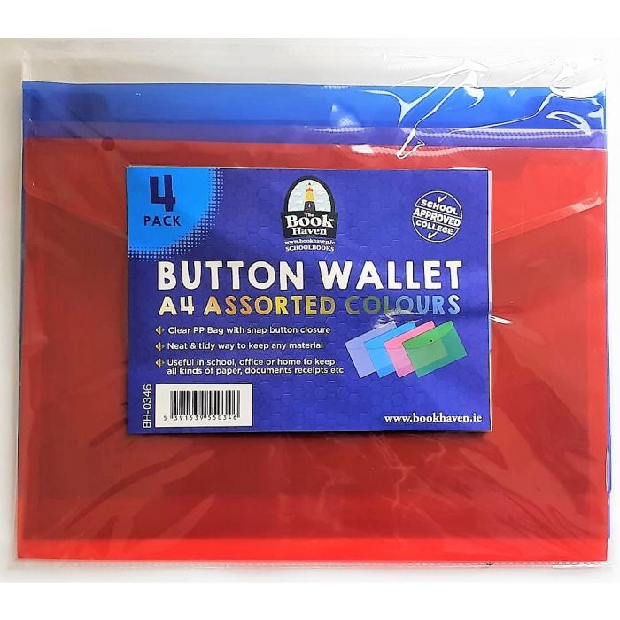 Button Wallet A4 (4 Pack) Assorted Colours BH-0346